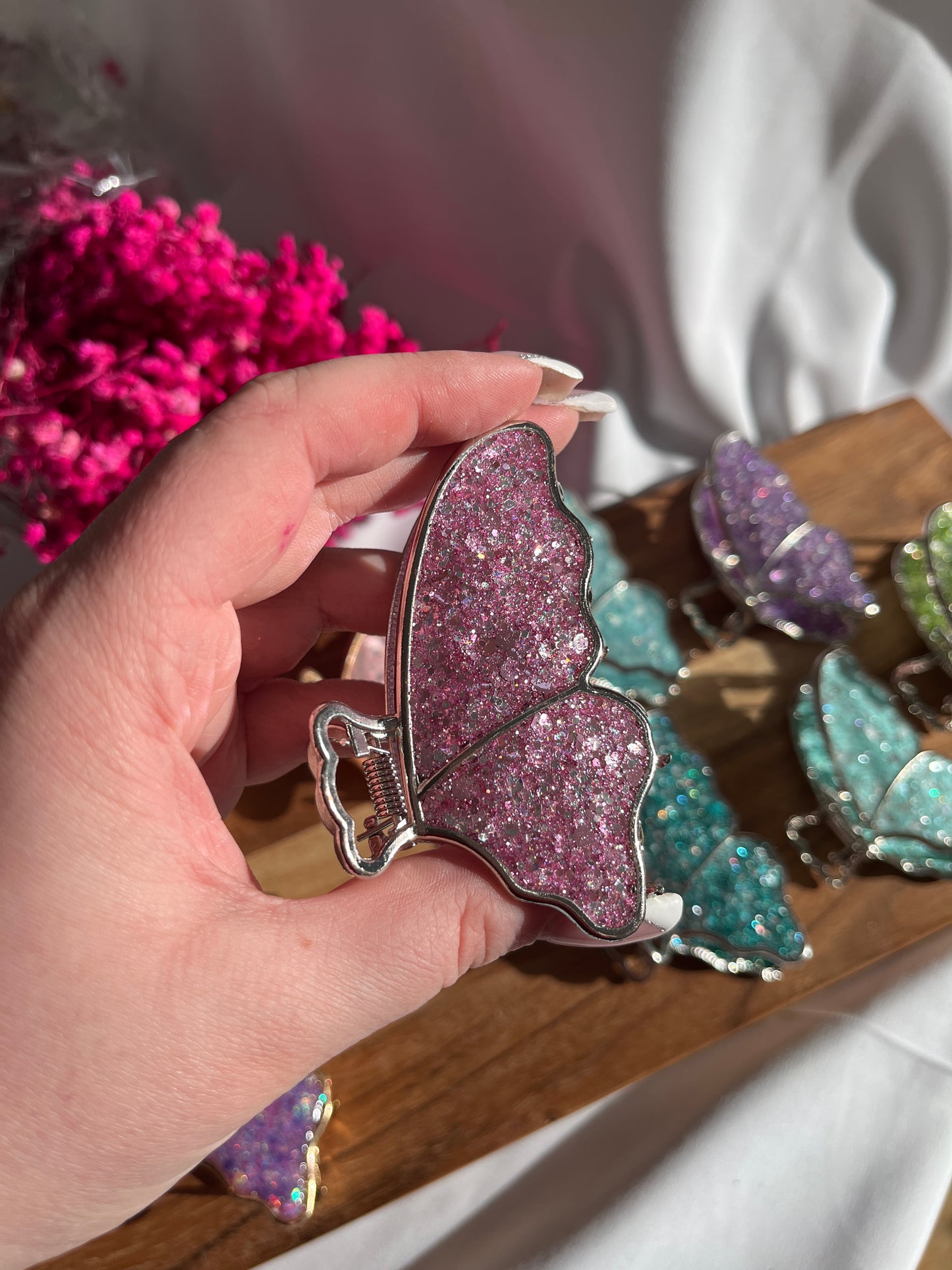 XL Glitzer Schmetterlinge silber und gold