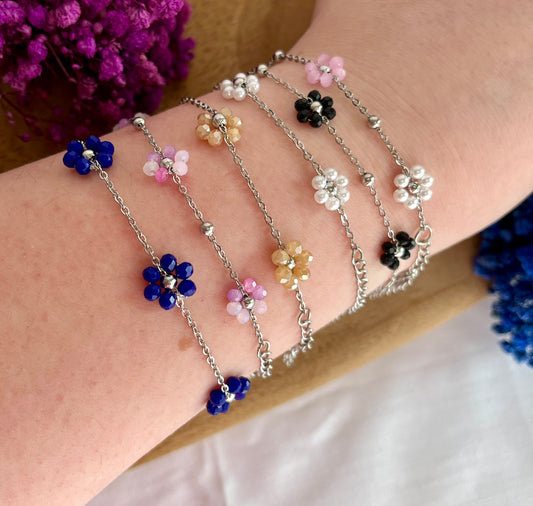 Edelstahl Blumenarmband silber
